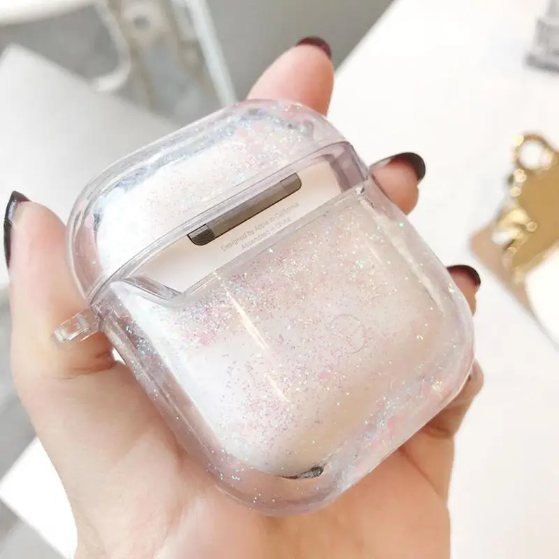 Прозрачная защитная крышка для наушников для Airpods, жидкий зыбучий песок, блестящий чехол, беспроводной Bluetooth, чехол для наушников