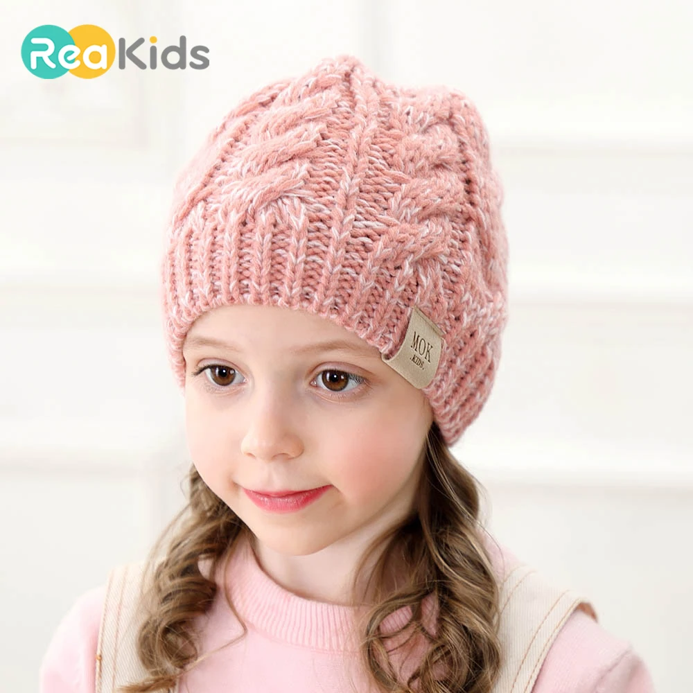 

REAKIDS 2019 Fashion Cute Baby Hats Stretch Knitted Ponytail Winter Girls Hats Children Horsetail Cap Hats Winter baby Hats