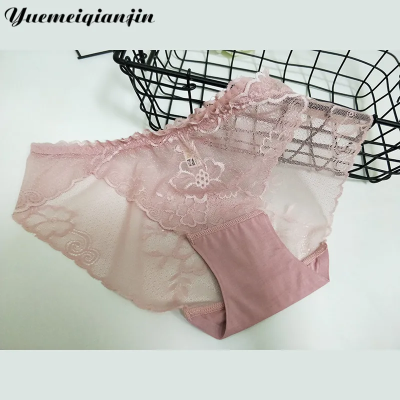 Женские сексуальные трусики, Изысканные трусики с цветочным узором, кружевные прозрачные хлопковые удобные трусики со средней посадкой, Дамское кружевное нижнее белье