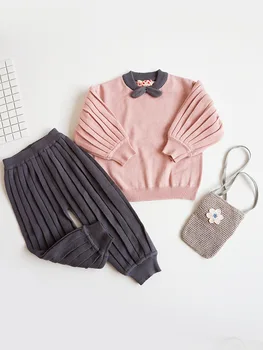 

Spring and Autumn Winter Cotton Suit Children's Clothing Girls Knitted Sweater Pants Two-piece Korean Pants Suit