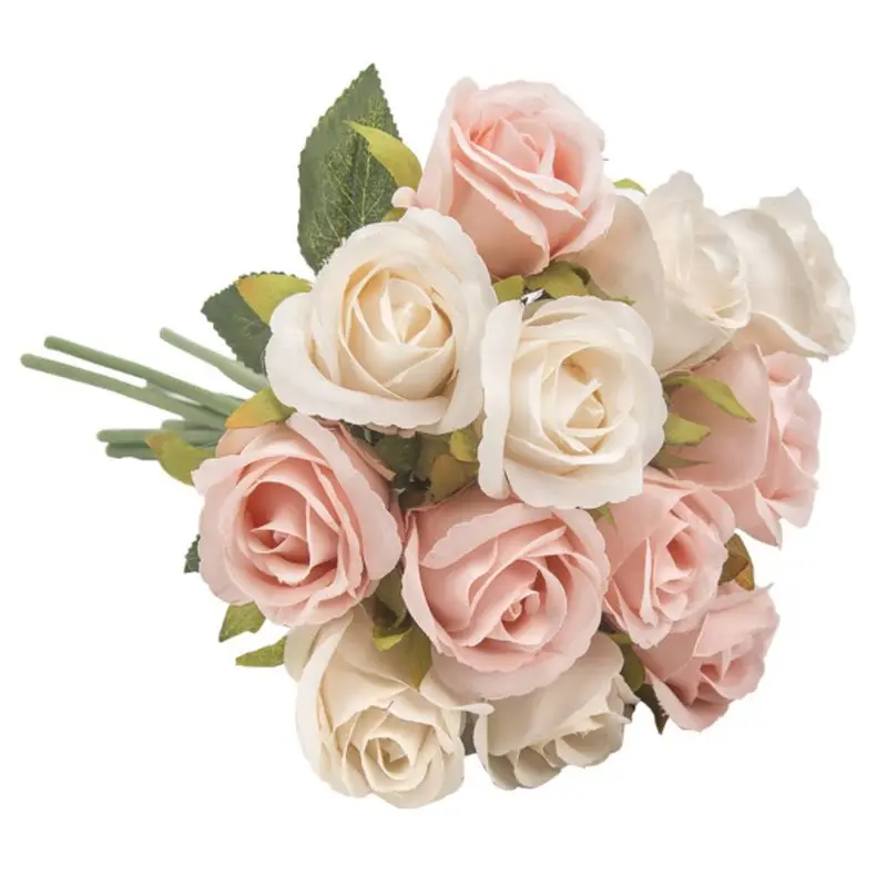Имитация шелковая искусственная Роза цветок 12 головок винтажный букет для невесты на свадьбу для подружки невесты реквизит сад украшение дома - Цвет: Champagne
