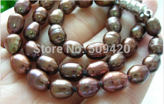 free shipping >CLASSIC 9-10mm coffee baroque freshwater pearls necklace