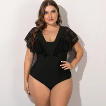 Черный кружевной купальник большого размера 5XL, сдельный купальник, сексуальный женский бикини, купальник с полыми бретелями, пляжная одежда, купальный костюм