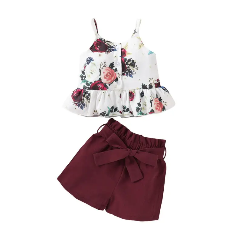 

Pudcoco Kids Girls Clothing Sets Summer Baby Girls Clothes Sleeveless Print Tops+Short Pant 2Pcs Children Clothes Suits