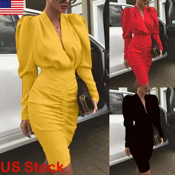 

Plus Size Women V Neck Wrap Long Dress Lady Bodycon Evening Cocktail Party Dress