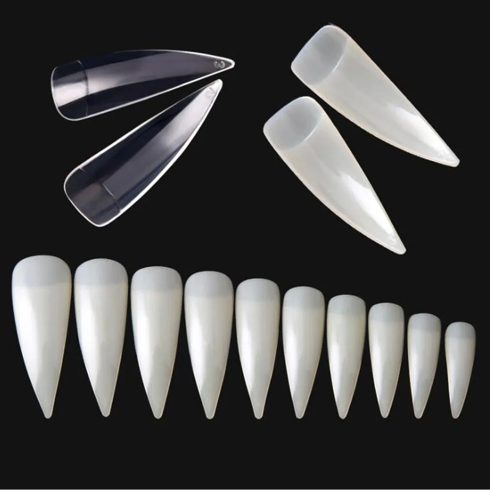 600Pcs Bag Half Cover Nail Tips Natural Clear Sharp Nails False Nails Acrylic ABS Long Stilettos 3