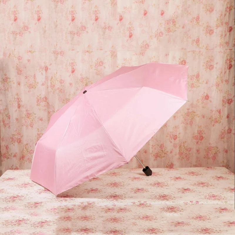 Tri-fold Solid Color Umbrella Women UV Small Umbrellas Parasol Girls Anti-UV Waterproof Portable Ultralight Travel Dropshipping