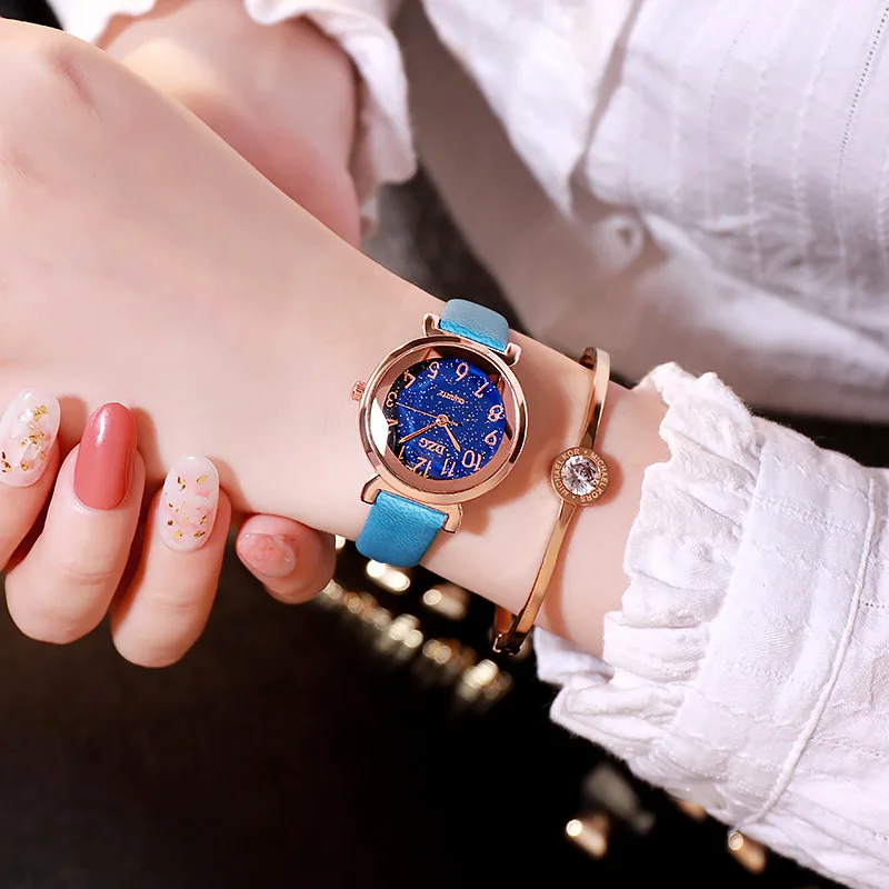 Luxury women's watch unisex starry sky frosted belt watch ladies embellished Roman scale leather watch Zegarek Damski