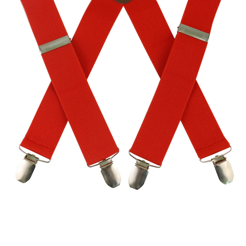 Winfox Red Black White 3.5cm Wide Men\'s Suspenders Men Braces 4 Clip Elastic Male Suspenders