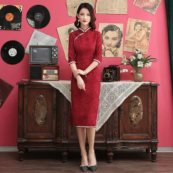 

Vintage Button High Split Sexy Evening Party Dress Chinese Women Print Flower Cheongsam Mandarin Collar Half Sleeve Long Qipao