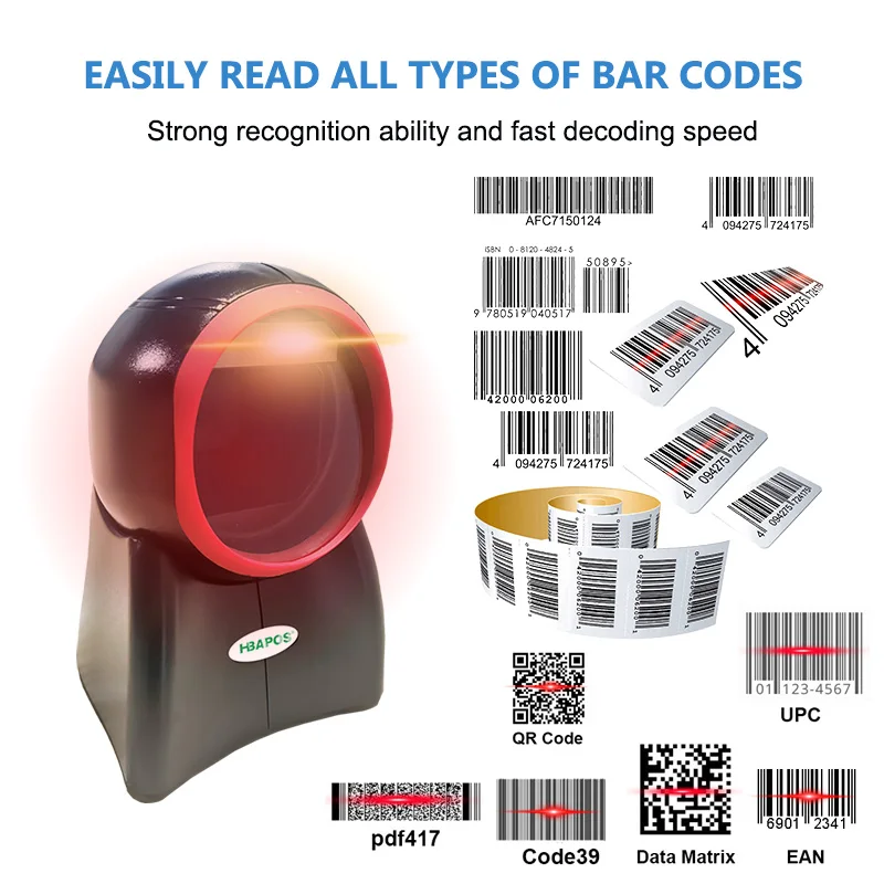 2D Omnidirectional Barcode Scanner 1D 2D QR Code Desktop Auto Sense Bar code USB PDF417 Data Matrix Reader for Supermarket Store