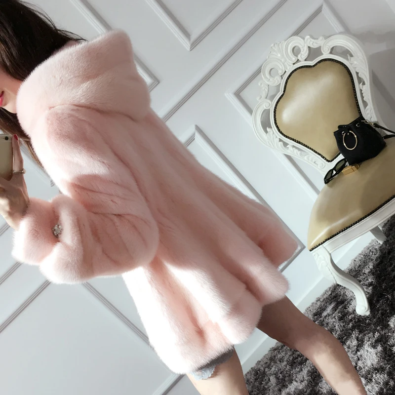 Pink Новые женские модели с длинным разрезом Норковое меховое пальто из норки пальто цвета 1008 - Цвет: Pink