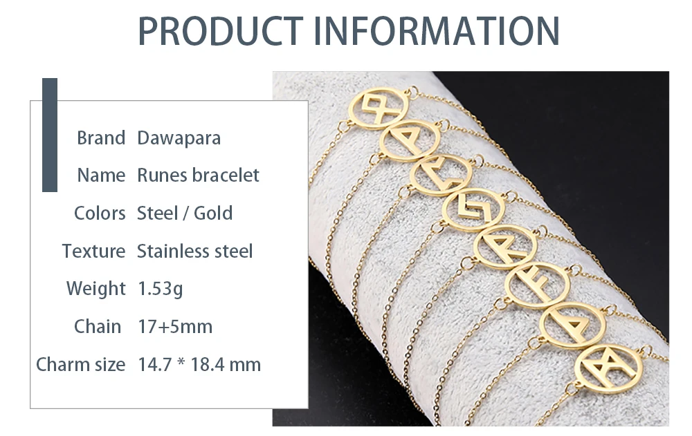 Dawapara Vintage Runen Kleines Charm-Armband Edelstahl Schmuck Nordische Antike Schutzpatron Charm-Armbänder – Detail 4