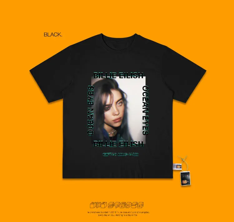 Billieeilish плакат короткий рукав женщина Ins прилива запах свободные Чистый хлопок Футболка личности любителей короткий рукав мужской