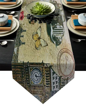 

Old London England Poster Art Clock Tower Car Table Runner Table Flag Home Party Decorative Tablecloth Table Runners for Wedding