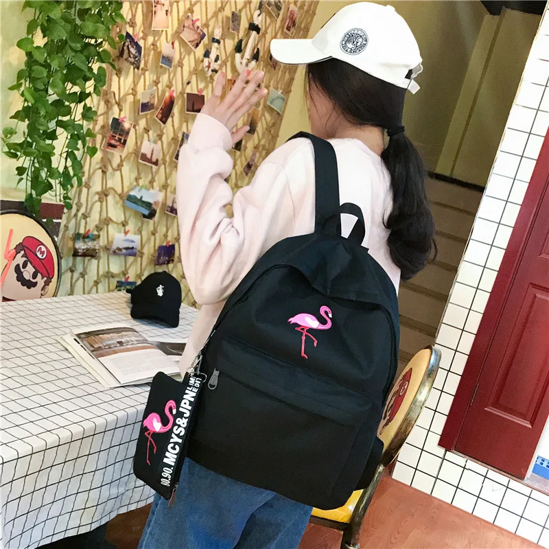 Girls School Bags Children Backpacks Student Bags Large Capacity Fashion Flamingo Print Canvas Backpack for Teenage Girls Bags - Image 2