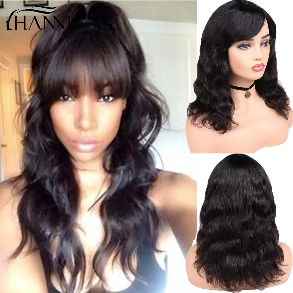 Online Pelo de Hanne brasileño de la onda Natural Remy pelucas de cabello humano para las mujeres negras 150% de densidad de pelo peluca con flequillo envío gratis y regalos