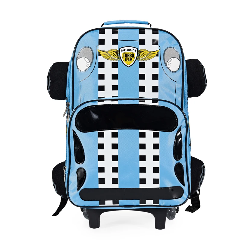 Light blue Детские школьные сумки для мальчиков с 3D гоночным джипом, колесиками, мультипликационным рисунком, на колесиках, рюкзак для начальной школы, на колесиках, дорожные сумки на колесиках - Цвет: Light blue