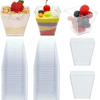 

50/40PCS 60ml Disposable Plastic Portion Cups Clear Portion Transparent Trapezoidal Container for Jelly Yogurt Mousses Dessert