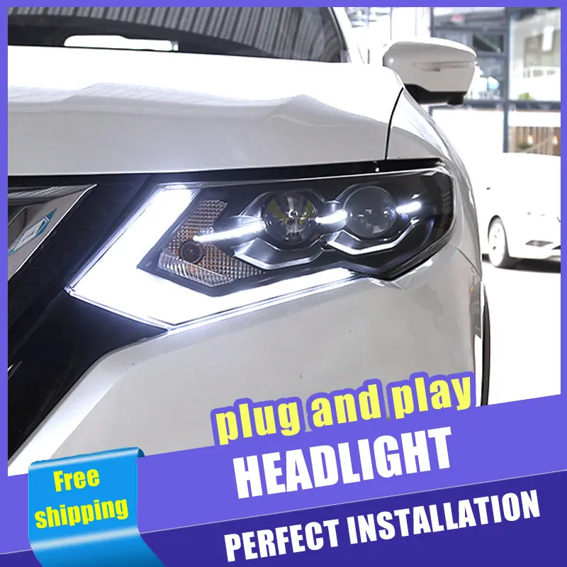  2PCS Car Style LED headlights for Nissan X-Trail 17-19 for X-Trail head lamp LED DRL Lens Double Be - 32843238618