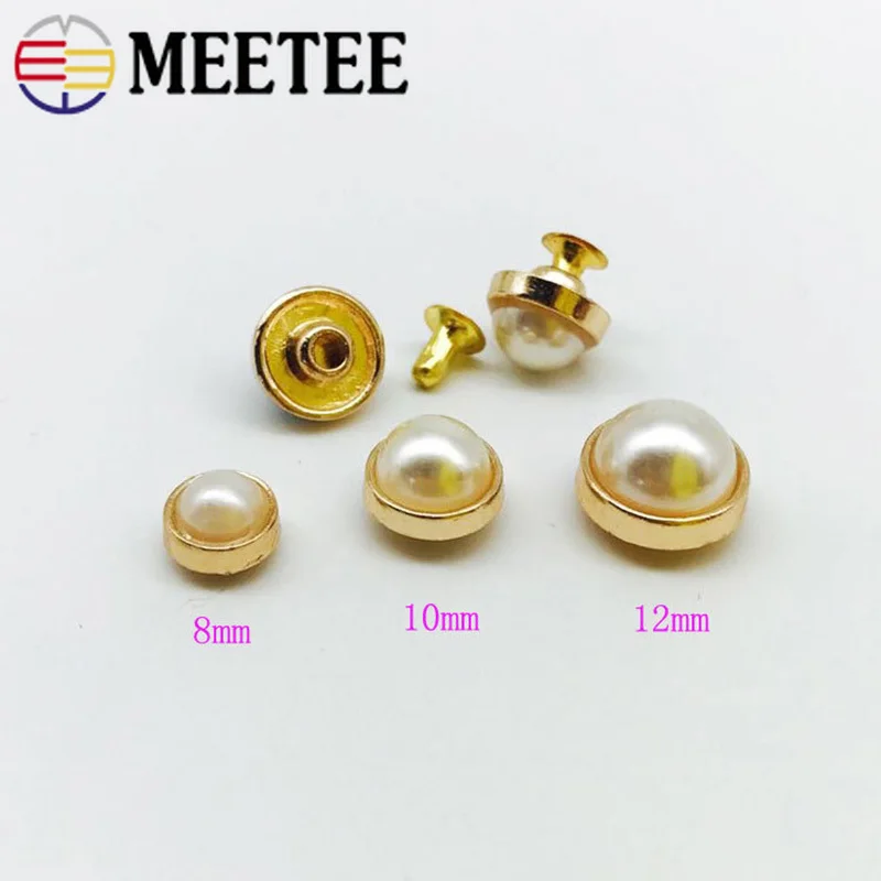 Meetee 100/200 шт 8/10/12 мм Металлические жемчужные заклепки пряжки разноцветные бусы гвоздь заклепка кнопки «сделай сам», сумки с украшением пряжки запасные части