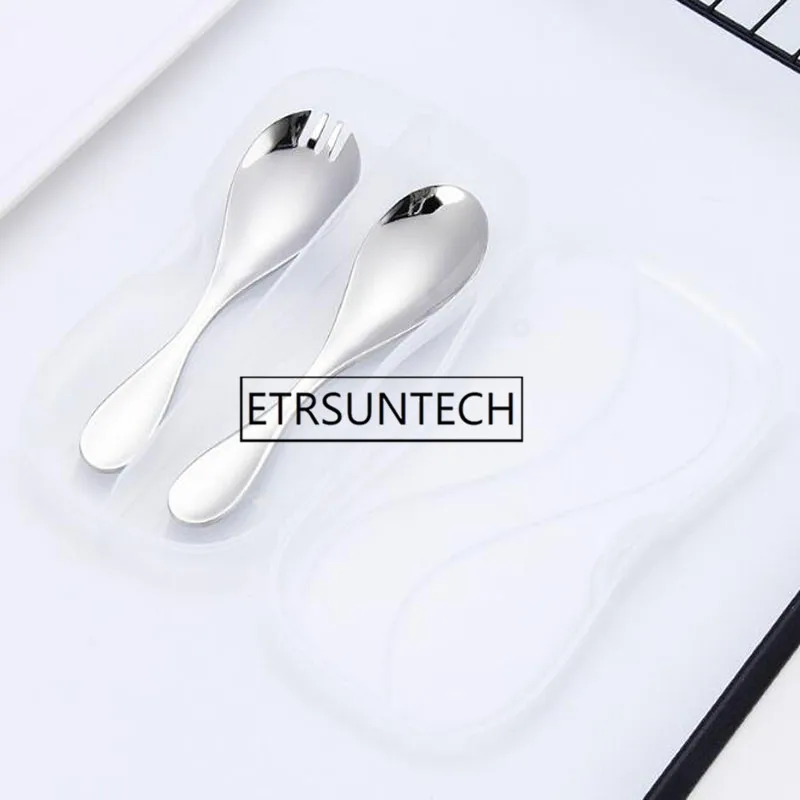 150sets Stainless Steel 304 Children Cutlery Set Spoon Fork Cutlery Set With Box Travel Portable Baby Dinnerware Set