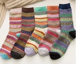 5 пар, женские шерстяные носки, осенние и зимние теплые женские толстые носки, полосатые носки, OLOEY, толстые рождественские носки с цветами