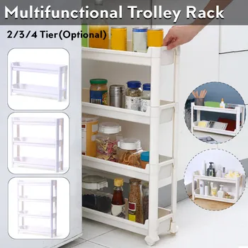 

2/3/4 Layer Multifunction Storage Rack Slim Slide Tower Movable Assemble Plastic Kitchen Bathroom Shelf Organizer With Wheel