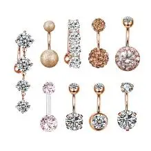 rose gold 9 шт./лот пупка и пупка кольца пупка Бар пирсинг циркон CZ драгоценный камень пирсинг Ombligo нержавеющая сталь Кристалл пирсинг для пупка - Окраска металла: rose gold