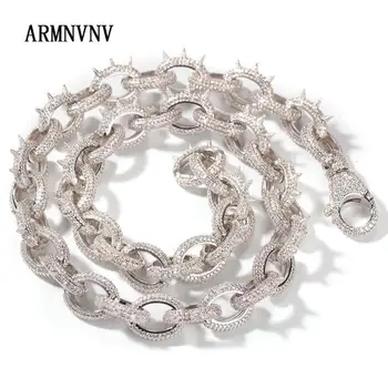 

ARMNVNV Hip Hop 3A Cubic Zirconia Paved Bling Iced Out Rivet O Shape Link Chain Chokers Necklaces for Men Rapper Jewelry