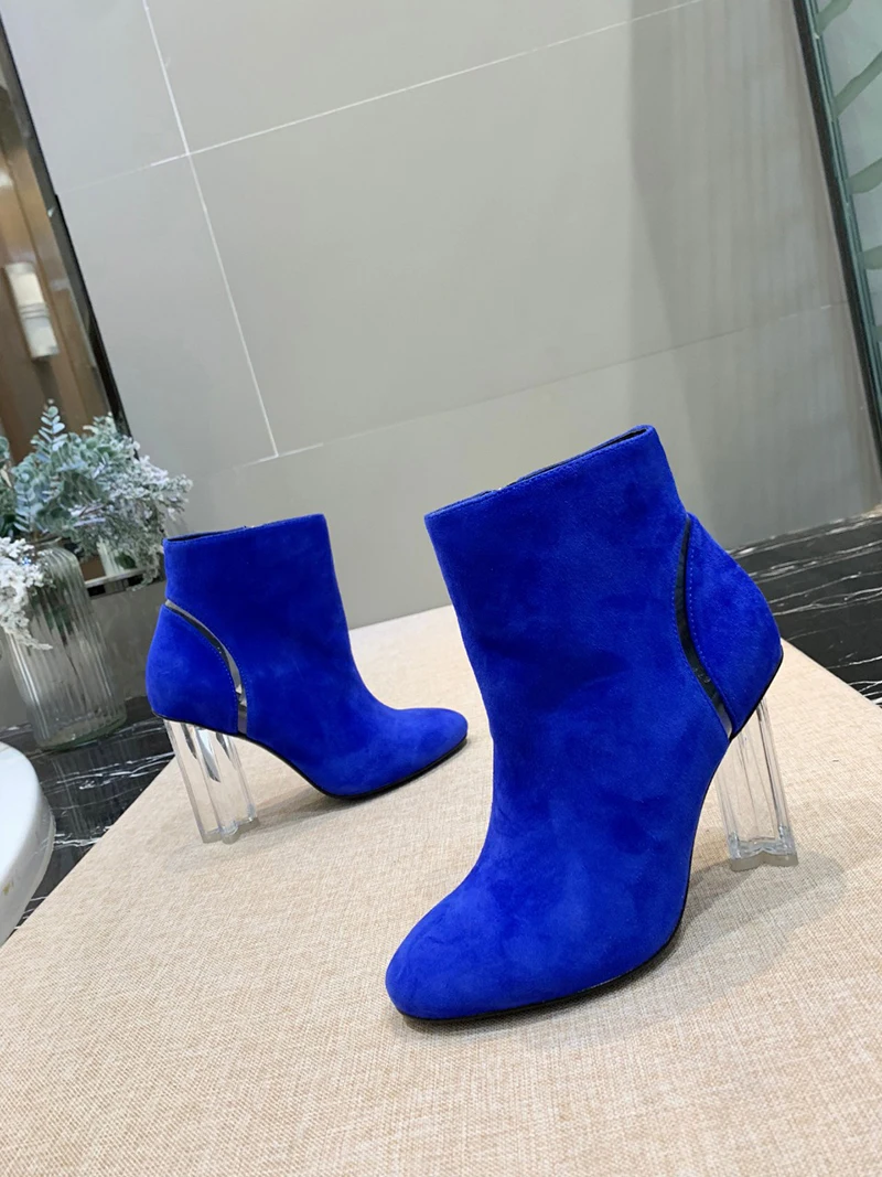 Hot Women Ankle boots Suede Winter Autumn Fashion Lady Transparent High Heels Pumps Women Botas Shoes Mujer Zapatos
