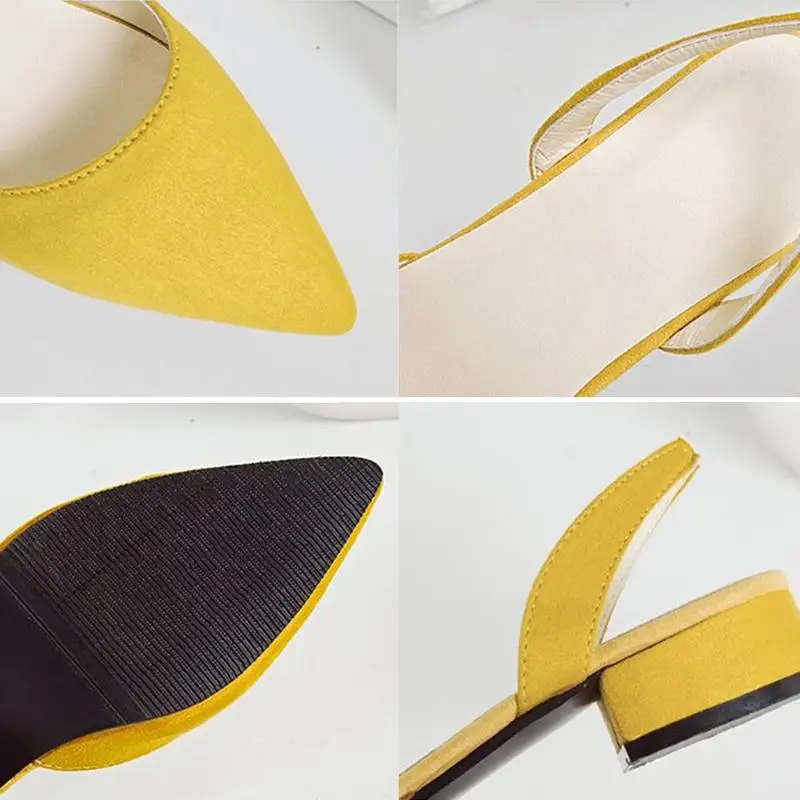 Autumn New Fashion Pointed Thick Heel Sandals Pointed Thick-soled Suede Sandals Outdoor Leisure Beach Low Heel Sandals