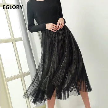 

New Arrival Dress 2020 Spring Autumn Casual Long Sweater Dress Women Lurex Mesh Patchwork Long Sleeve Pleated Dress Knitted