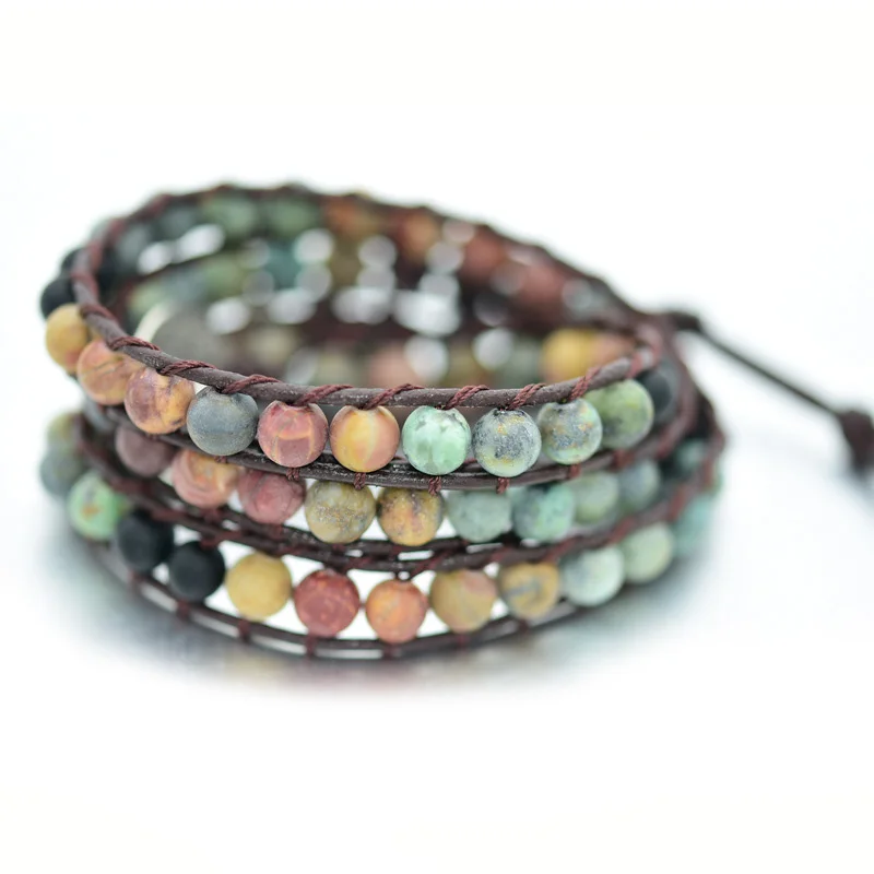 Color Bohemian Natural Stone Woven Bracelet Handmade Woven Leather Bracelet