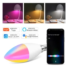 Tuya wi fi inteligente lâmpada led e14 rgb cw regulável led controle de voz lâmpada mágica 5w vela trabalho com alexa google assistente casa