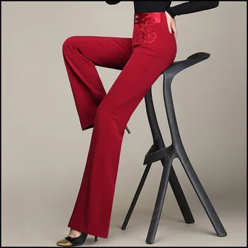 

Plus Size High Waist Wide Leg Pants Women Temperament Embroidery Loose Suit Pants Autumn Winter Ladies Slim OL Formal Trousers