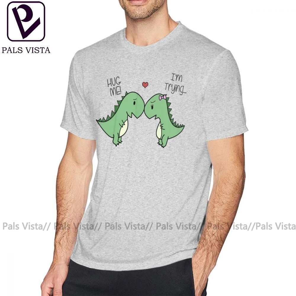 

Dino T Shirt Dino Love Hug Me T-Shirt Short Sleeve Men Tee Shirt Plus size Print Cotton Basic Awesome Tshirt