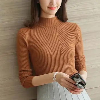 

2019 Autumn winter Femme Slim Comfortable Turtleneck Long Sleeve Sueter Winter Knitted Sweaters for Woman Pull Mujer Chandail