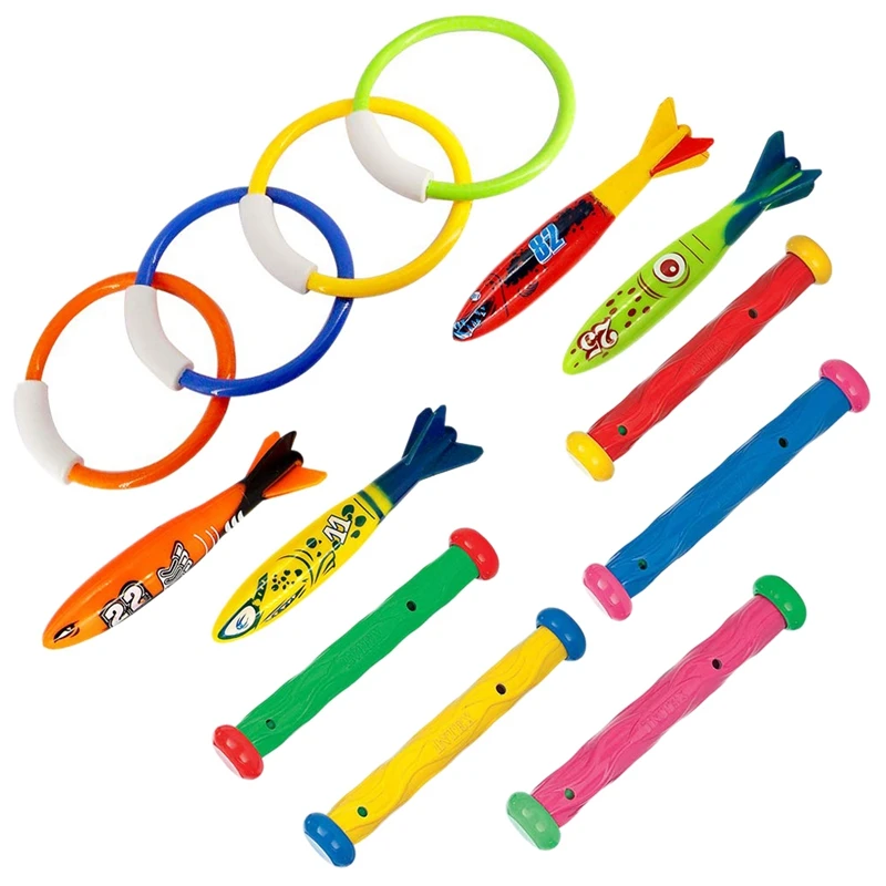

13 Pack Dive Pool Toys Blaster Torpedo Dive Ring and Diving Rod Pool Dive Toy Set