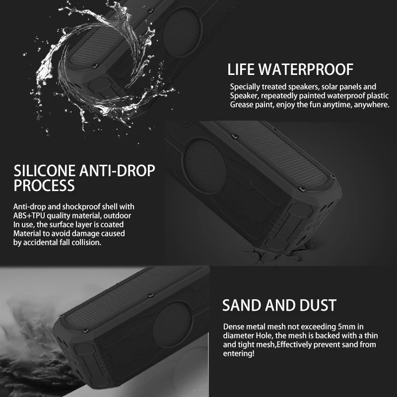 Solar Bluetooth Speaker with 4400Mah Power Bank 4.0 12W Stereo Subwoofer Bass Waterproof for Outdoor and Ind | Электроника