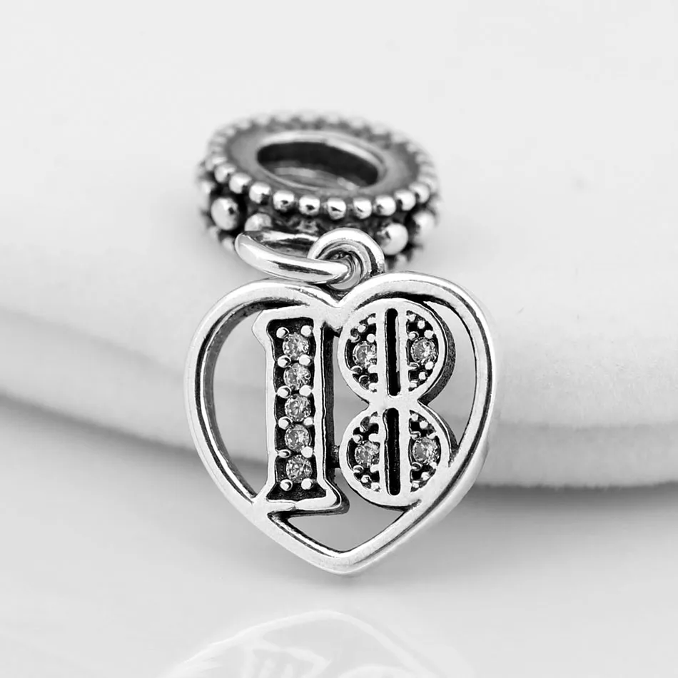 Алфавит и цифры 16 18 21 30 40 50 60 лет любви Подвеска Шарм Fit Pandora браслет серебряные бусины 925 пробы DIY ювелирные изделия