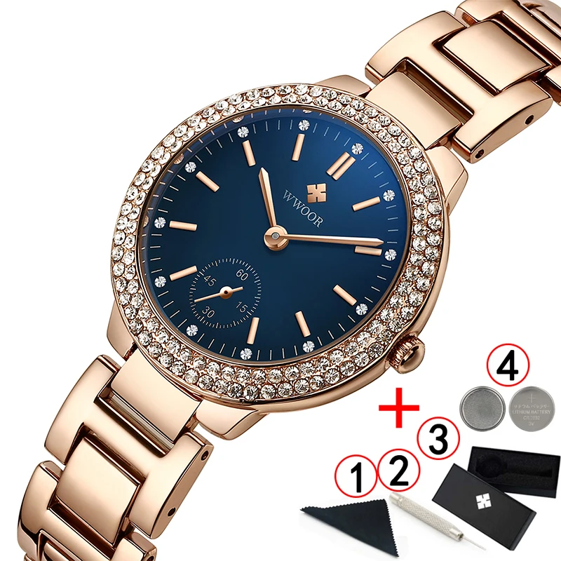 

WWOOR Watches Woman 2019 Famous Brand Fashion Dress Diamond Female Watches Stainless Steel Women Watches Gold Montre Femme 2019