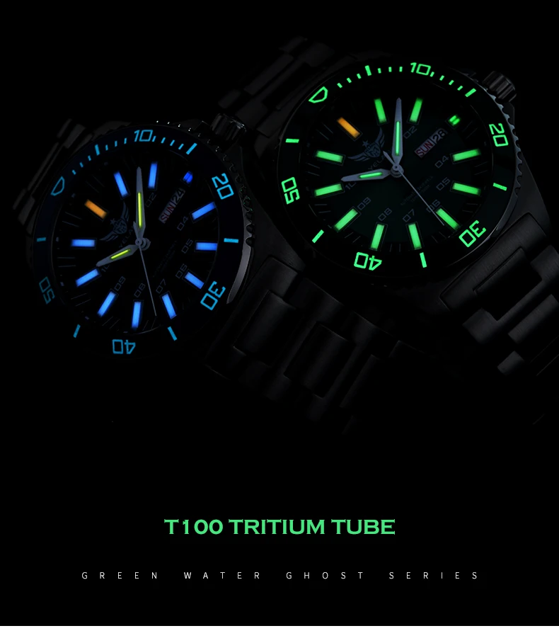 tritium wrist watch,dive watches men Yelang automatic meachnical wristwatch T100 luminous 300m waterproof man sport reloj V1028