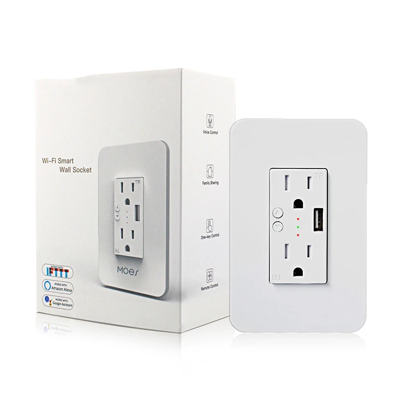 

WiFi Power Wall Socket With USB 2 Plug Outlets Smart Life/Tuya APP Remote Timer and Counterdown Work Alexa Google Home/IFTTT