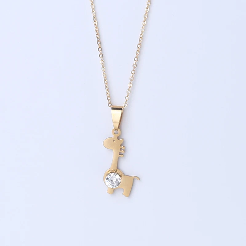 Модные роскошные золотые ожерелья из нержавеющей стали 316l для женщин, искусственные драгоценные камни, цепочка в форме сердца, подвеска, ювелирные аксессуары, подарок для пар - Окраска металла: giraffe