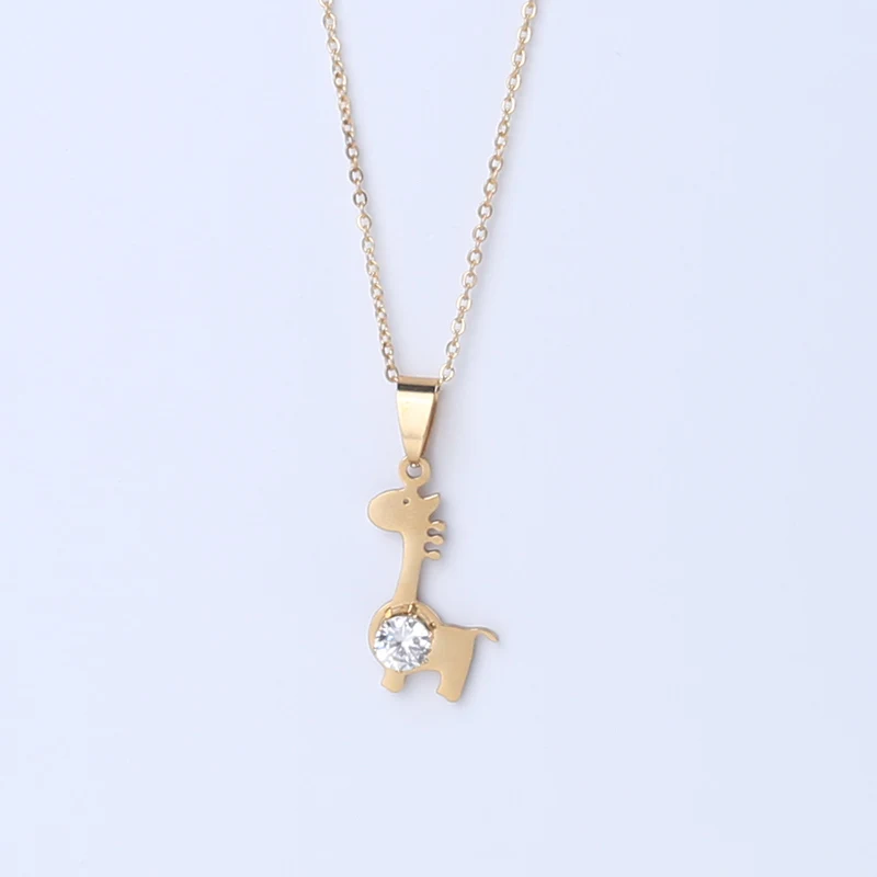 giraffe Модные роскошные золотые ожерелья из нержавеющей стали 316l для женщин, искусственные драгоценные камни, цепочка в форме сердца, подвеска, ювелирные аксессуары, подарок для пар - Окраска металла: giraffe