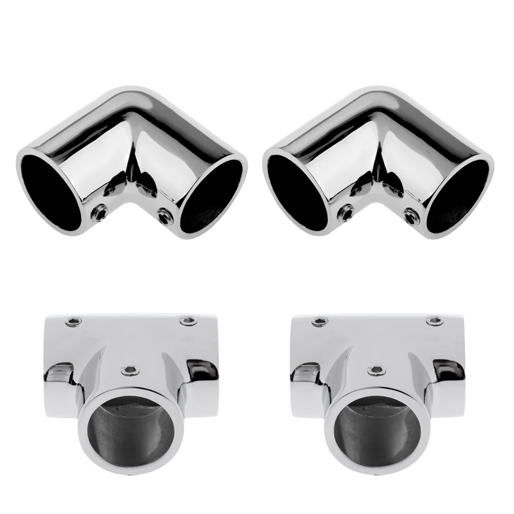 4 Pieces 316 Stainless Steel Marine Boat Hand Rail Fitting Tee with 1 inch(25mm) Elbow Tube