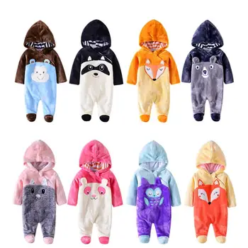

Newborn Baby Girl Autumn Winter Romper Coat Coral Fleece Warm Animal One Footed Piece Playsuit Thick Jumpsuit Overalls Outfit