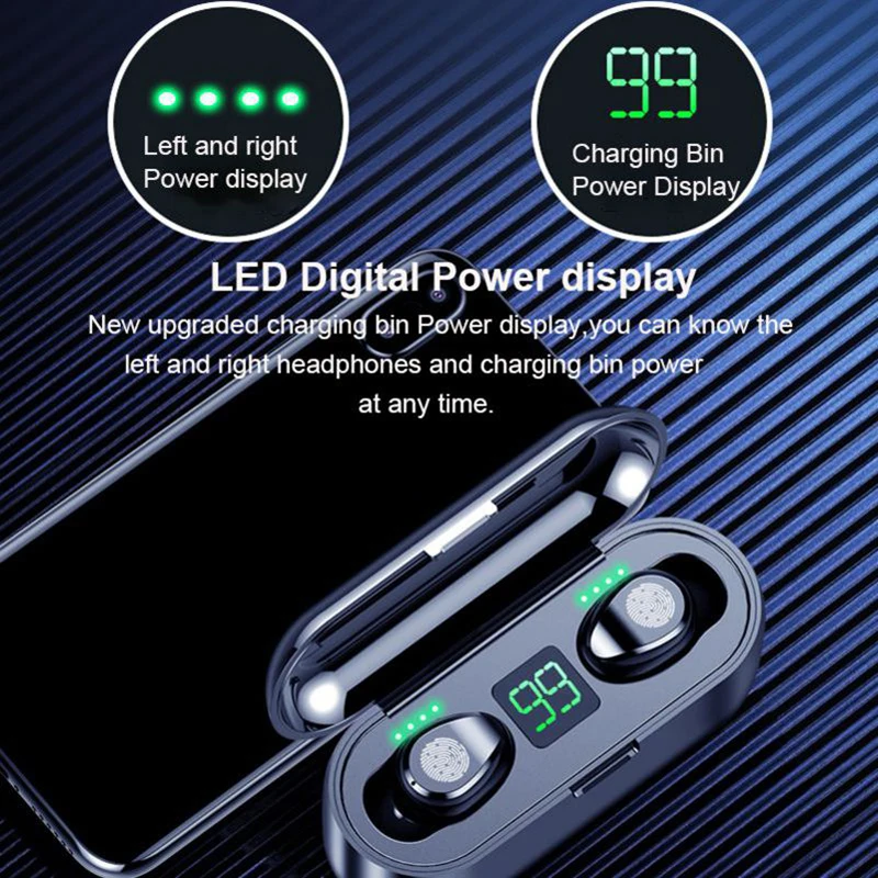 F9 TWS V5.0 bluetooth-гарнитура беспроводные Спортивные Беспроводные наушники с светодиодный 2000 мАч зарядный держатель для телефона