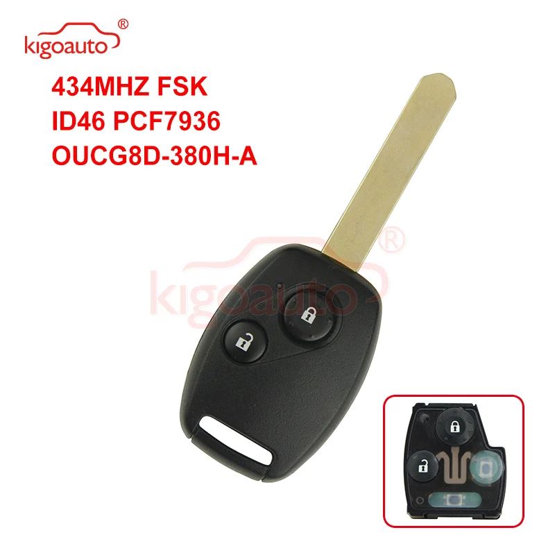 Kigoauto Remote Control 434MHZ FSK ID46 PCF7936 OUCG8D-380H-A for Honda Accord Smart Car key kigoauto 3 button 434mhz id46 chip smart remote key for hyundai verna key